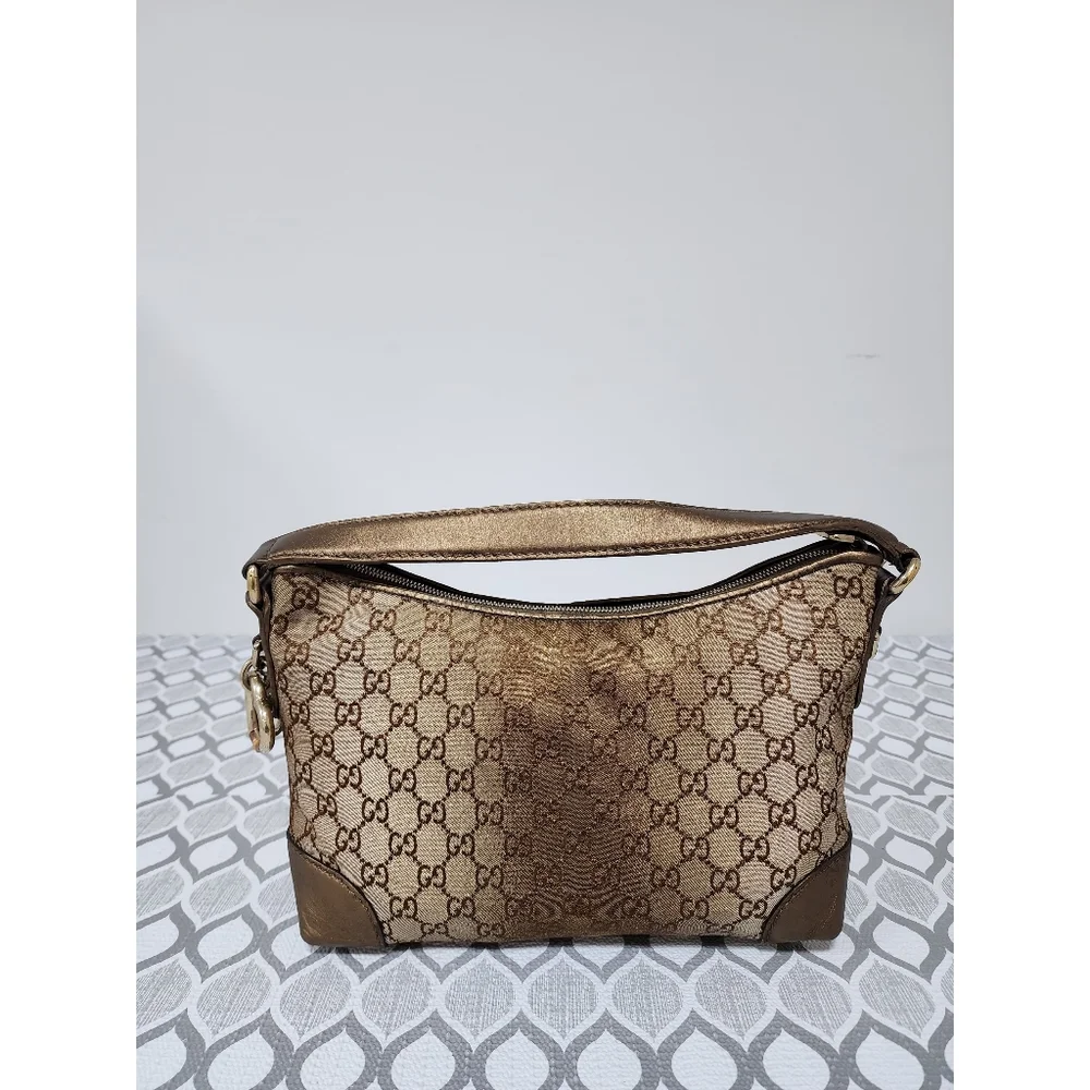 Gucci GG Canvas Heart Bit Hobo Bag Brown